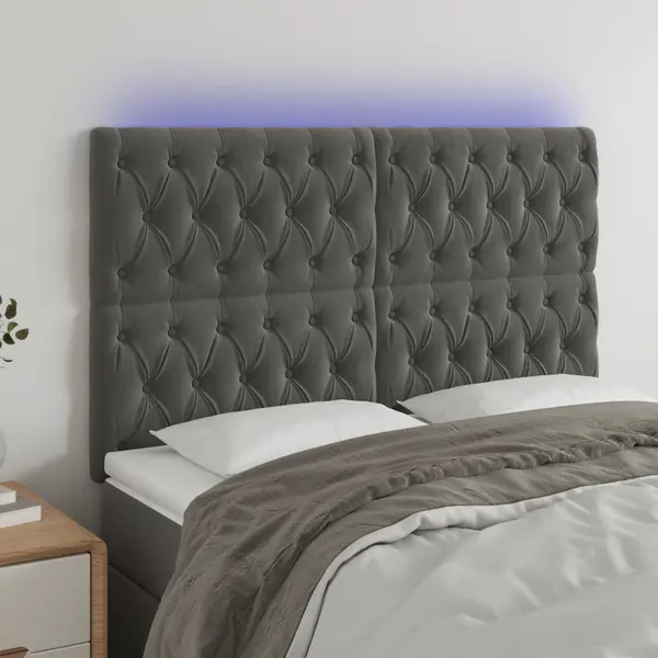 Gossi tablie de pat cu led, gri inchis, 160x7x118/128 cm, catifea