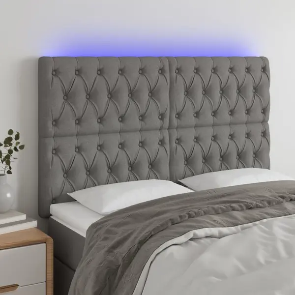 Gossi tablie de pat cu led, gri inchis, 160x7x118/128 cm, textil