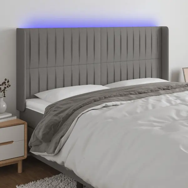 Gossi tablie de pat cu led, gri inchis, 163x16x118/128 cm, textil