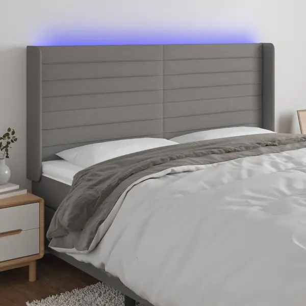 Gossi tablie de pat cu led, gri inchis, 163x16x118/128 cm, textil