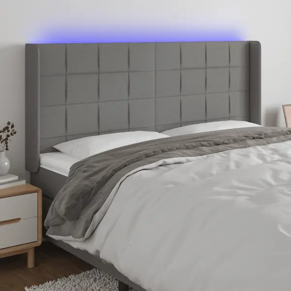 Gossi tablie de pat cu led, gri inchis, 163x16x118/128 cm, textil