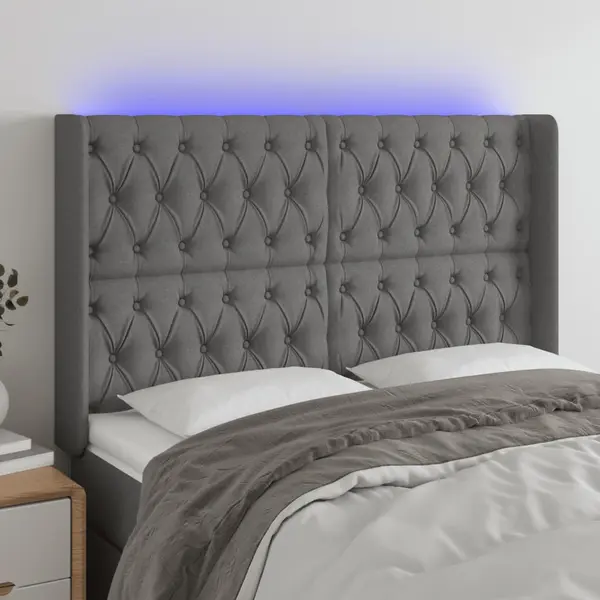 Gossi tablie de pat cu led, gri inchis, 163x16x118/128 cm, textil