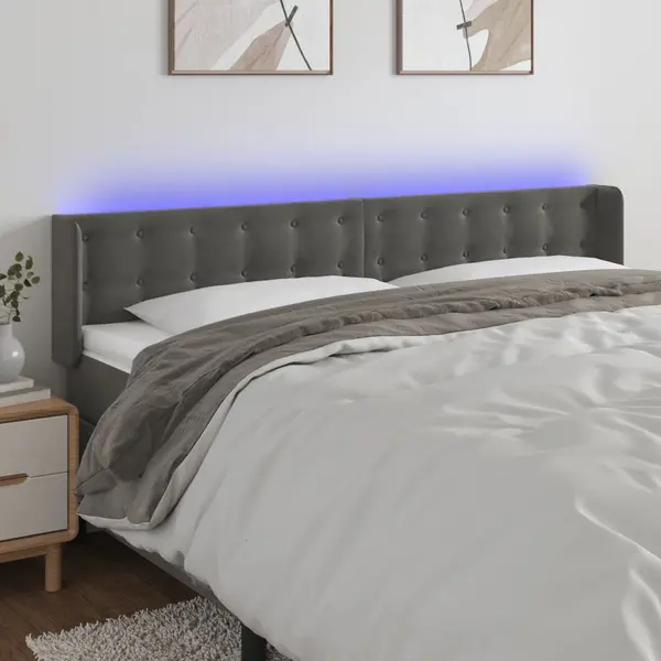 Gossi tablie de pat cu led, gri inchis, 163x16x78/88 cm, catifea