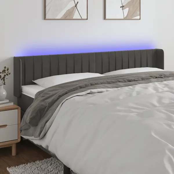 Gossi tablie de pat cu led, gri inchis, 163x16x78/88 cm, catifea