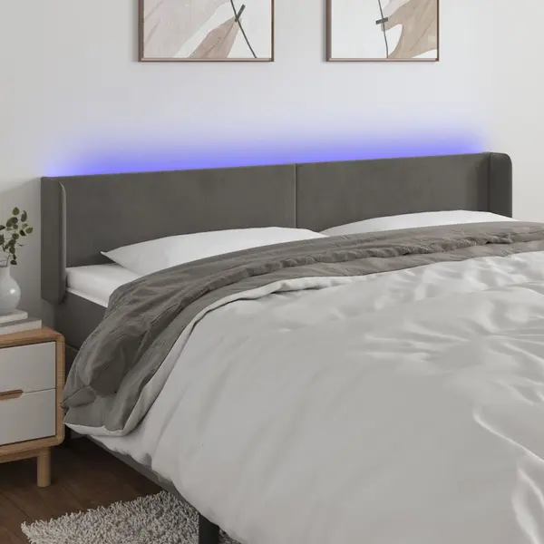 Gossi tablie de pat cu led, gri inchis, 163x16x78/88 cm, catifea