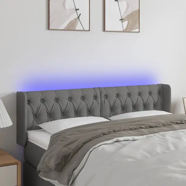 Gossi tablie de pat cu led, gri inchis, 163x16x78/88 cm, textil