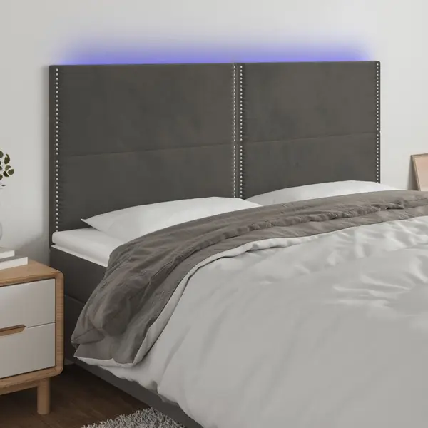 Gossi tablie de pat cu led, gri inchis, 180x5x118/128 cm, catifea
