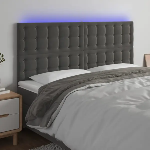 Gossi tablie de pat cu led, gri inchis, 180x5x118/128 cm, catifea