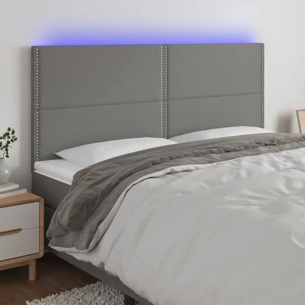 Gossi tablie de pat cu led, gri inchis, 180x5x118/128 cm, textil