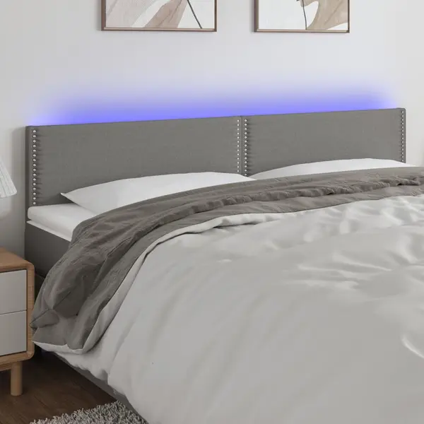 Gossi tablie de pat cu led, gri inchis, 180x5x78/88 cm, textil