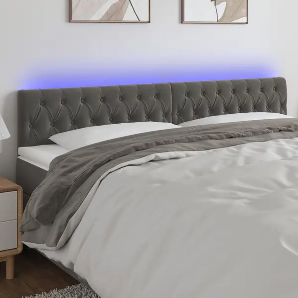 Gossi tablie de pat cu led, gri inchis, 180x7x78/88 cm, catifea