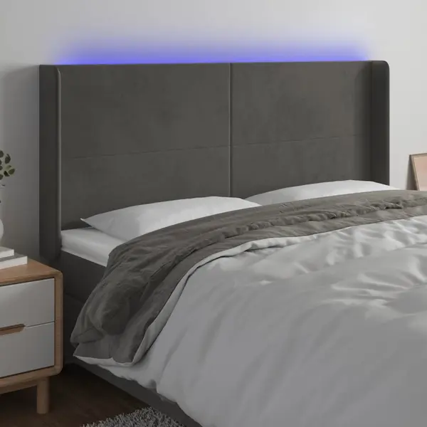 Gossi tablie de pat cu led, gri inchis, 183x16x118/128 cm, catifea