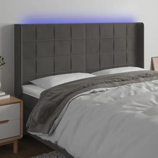 Gossi tablie de pat cu led, gri inchis, 183x16x118/128 cm, catifea