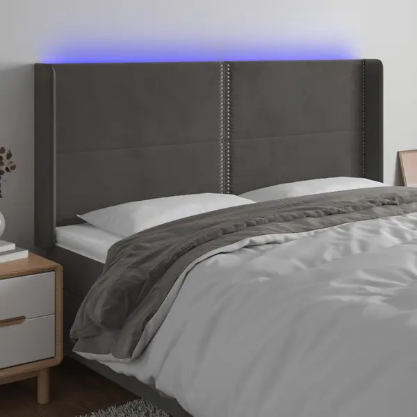 Gossi tablie de pat cu led, gri inchis, 183x16x118/128 cm, catifea
