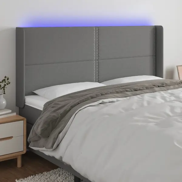Gossi tablie de pat cu led, gri inchis, 183x16x118/128 cm, textil