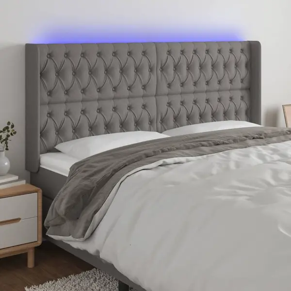 Gossi tablie de pat cu led, gri inchis, 183x16x118/128 cm, textil