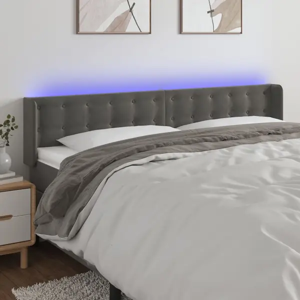 Gossi tablie de pat cu led gri inchis 183x16x78/88 cm catifea