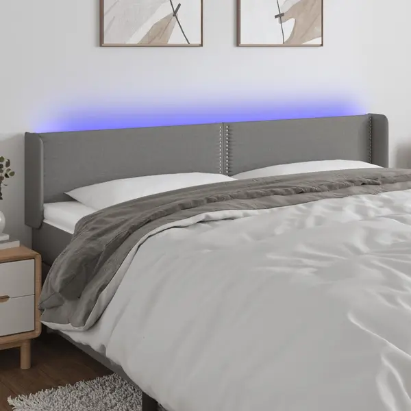 Gossi tablie de pat cu led, gri inchis, 183x16x78/88 cm, textil