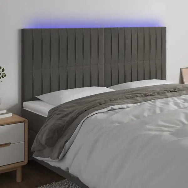 Gossi tablie de pat cu led, gri inchis, 200x5x118/128 cm, catifea