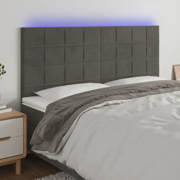 Gossi tablie de pat cu led, gri inchis, 200x5x118/128 cm, catifea