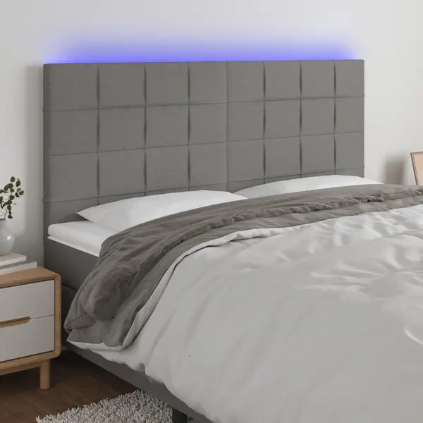 Gossi tablie de pat cu led, gri inchis, 200x5x118/128 cm, textil
