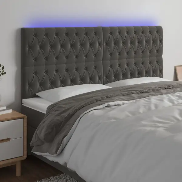 Gossi tablie de pat cu led, gri inchis, 200x7x118/128 cm, textil