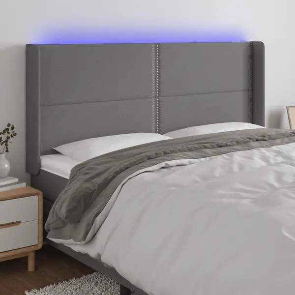 Gossi tablie de pat cu led, gri inchis, 203x16x118/128 cm, textil