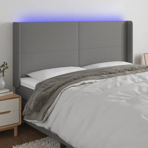 Gossi tablie de pat cu led, gri inchis, 203x16x118/128 cm, textil