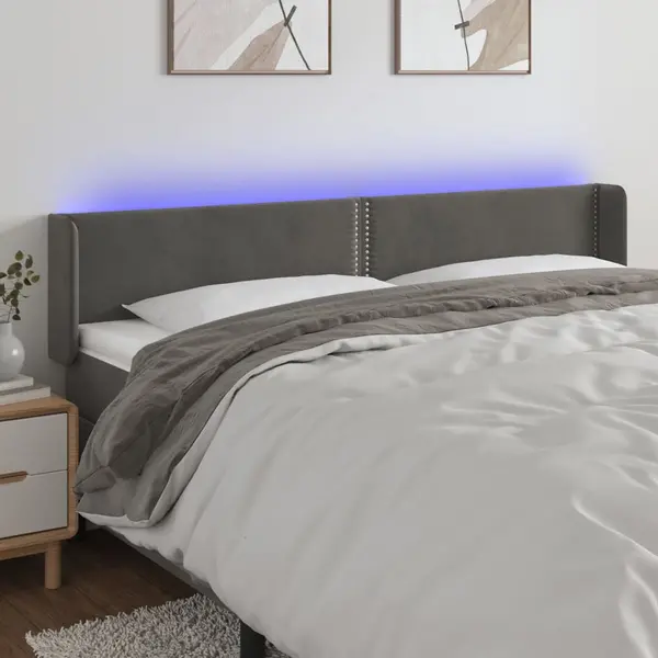 Gossi tablie de pat cu led, gri inchis, 203x16x78/88 cm, catifea
