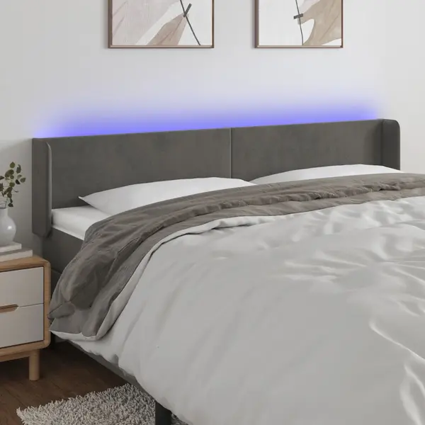 Gossi tablie de pat cu led, gri inchis, 203x16x78/88 cm, catifea