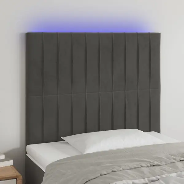 Gossi tablie de pat cu led, gri inchis, 80x5x118/128 cm, catifea