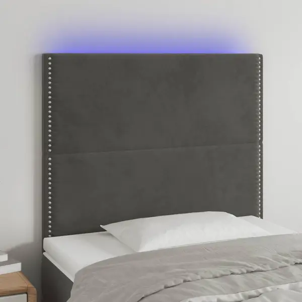Gossi tablie de pat cu led, gri inchis, 80x5x118/128 cm, catifea