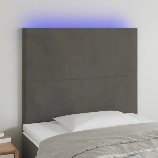 Gossi tablie de pat cu led, gri inchis, 80x5x118/128 cm, catifea