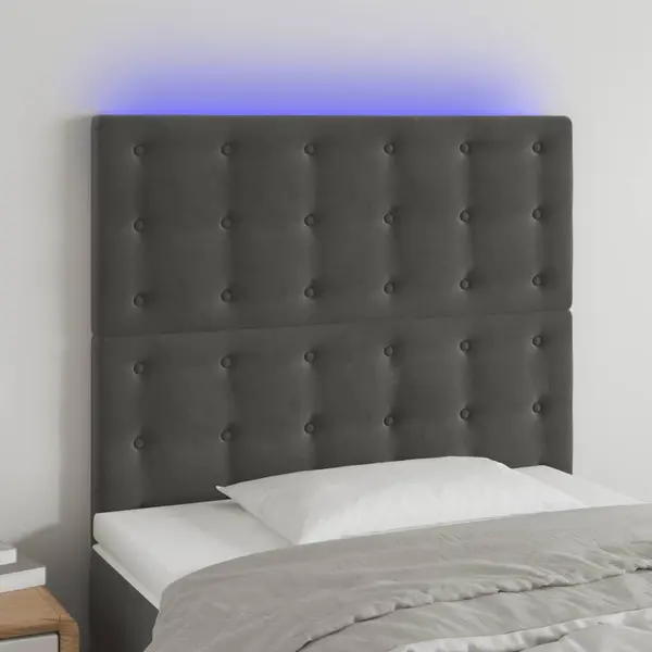 Gossi tablie de pat cu led, gri inchis, 80x5x118/128 cm, catifea