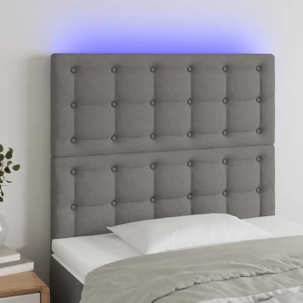 Gossi tablie de pat cu led, gri inchis, 80x5x118/128 cm, textil