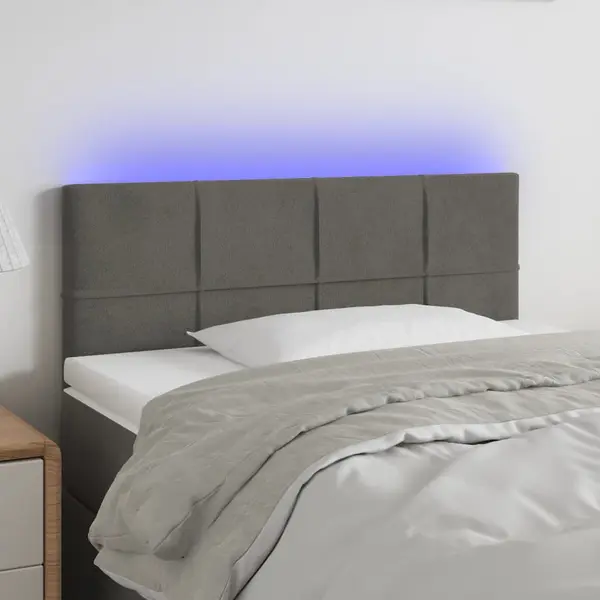 Gossi tablie de pat cu led, gri inchis, 80x5x78/88 cm, catifea
