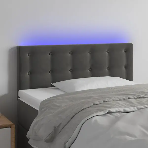 Gossi tablie de pat cu led, gri inchis, 80x5x78/88 cm, catifea