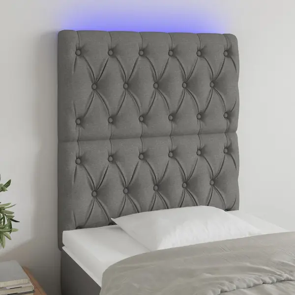 Gossi tablie de pat cu led, gri inchis, 80x7x118/128 cm, textil