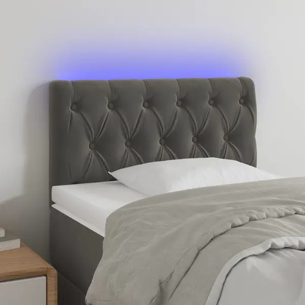 Gossi tablie de pat cu led, gri inchis, 80x7x78/88 cm, catifea