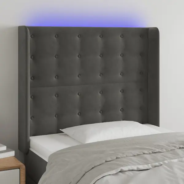 Gossi tablie de pat cu led, gri inchis, 83x16x118/128 cm, catifea