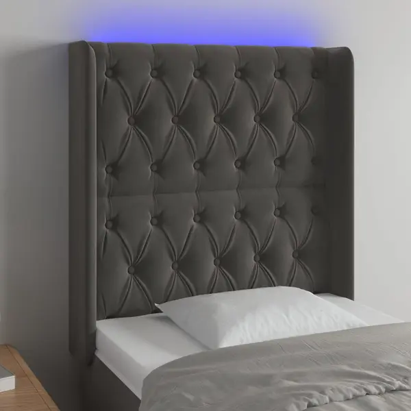 Gossi tablie de pat cu led, gri inchis, 83x16x118/128 cm, catifea
