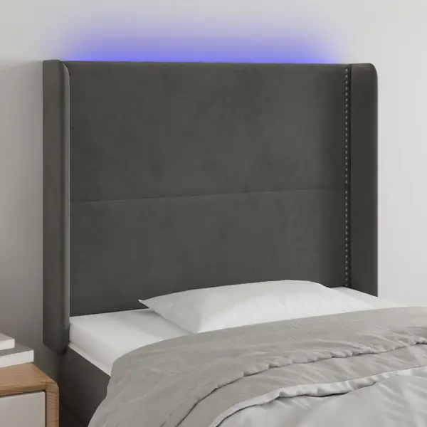 Gossi tablie de pat cu led, gri inchis, 83x16x118/128 cm, catifea
