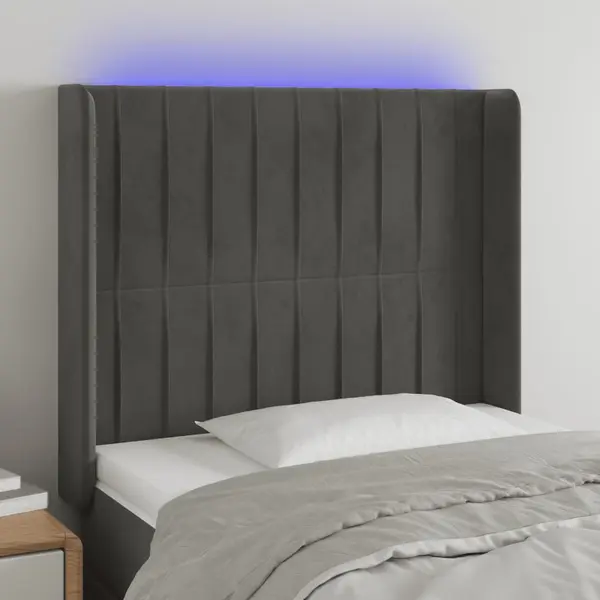 Gossi tablie de pat cu led, gri inchis, 83x16x118/128 cm, catifea