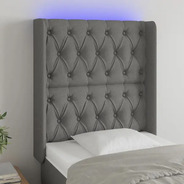 Gossi tablie de pat cu led, gri inchis, 83x16x118/128 cm, textil