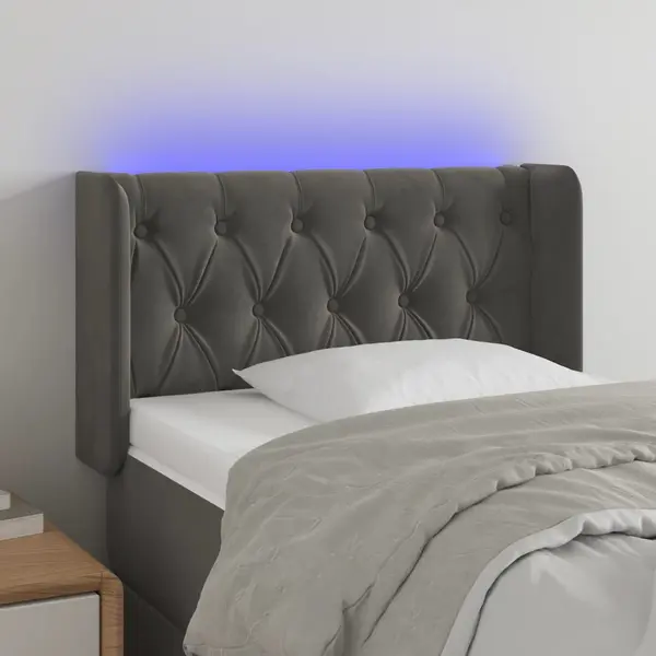 Gossi tablie de pat cu led, gri inchis, 83x16x78/88 cm, catifea