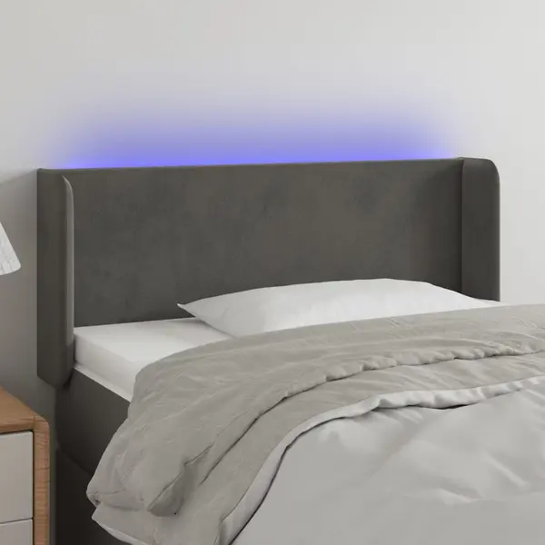 Gossi tablie de pat cu led, gri inchis, 83x16x78/88 cm, catifea