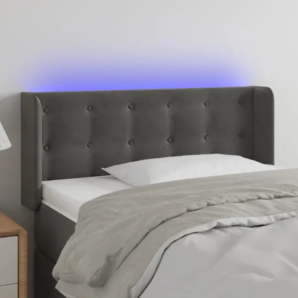 Gossi tablie de pat cu led, gri inchis, 83x16x78/88 cm, catifea