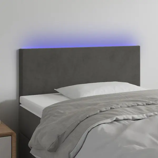 Gossi tablie de pat cu led, gri inchis, 90x5x78/88 cm, catifea