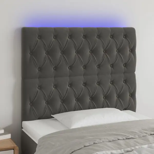 Gossi tablie de pat cu led, gri inchis, 90x7x118/128 cm, catifea