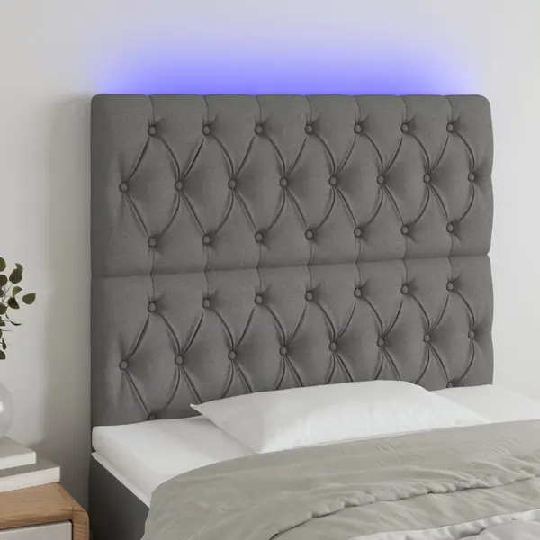 Gossi tablie de pat cu led, gri inchis, 90x7x118/128 cm, textil